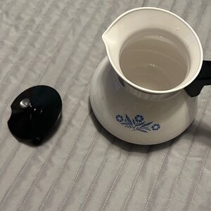 Classic White Coffee Pot with Blue Floral Design